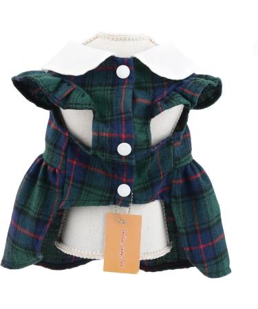SMALLLEE_LUCKY_STORE Vintage Scottish Plaid Luxury Bow Girls Dog Dress Elegant Pincess Spring Summer Apparel Clothes for Small Pets Kitten Christmas Outfits Puppy Costume Green L L green - Buy Online on GoSupps.com