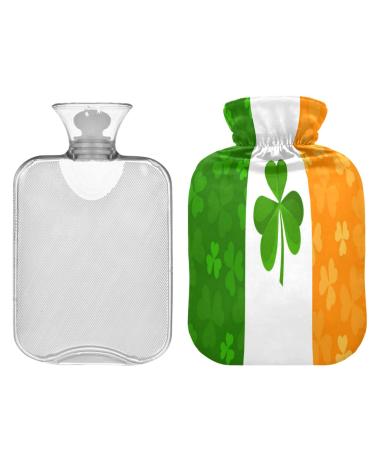 ZZXXB Kleeblatt Ireland flag hot bottle with fleece train 1 liter PVC heat bag for neck shoulder pain hand -to -hand heat and heat and cold therapy