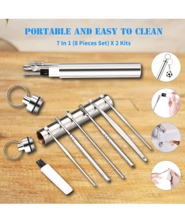2 Pack Stainless Steel Earwax Removal Kit - Portable Spring Ear Wax Cleaner Tool Set for Humans - Includes 7 in 1 Curette Spoon, Scoop, Cleaning Brush - Buy Online on GoSupps.com