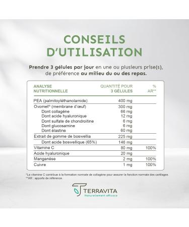 Vegetarian Collagen | OVOMET + PEA + Boswellia | Relieve Joints Quickly and Effectively | Reinforced Skin Hair and Nails | 90 Vegetable Capsules | Made in France | Terravita - Buy Online on GoSupps.com