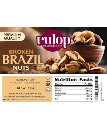 Rulop Broken Brazil Nuts 500g Raw Unsalted Brazil Nuts Vegan Premium Nuts Packed in a Resealable Pouch to Maintain Freshness - Buy Online on GoSupps.com