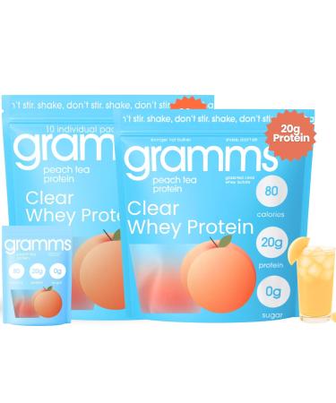 GRAMMS Clear Protein Powder 20G Protein for Women & Men | Grass-Fed Whey Isolate Zero Sugar Zero Lactose Non-Bloating Non-GMO(Peach Bundle)