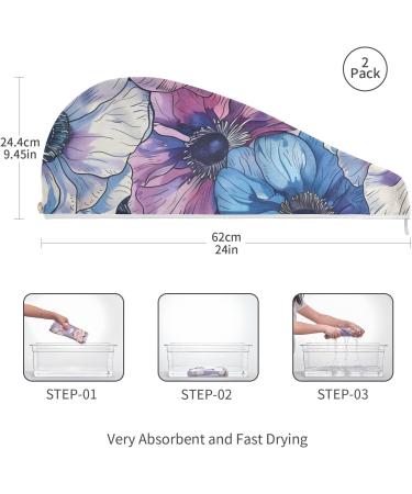 Exotic Anemone Flower Hair Towel 2 Pack | Super Absorbent Quick-Dry Hair Turbans for Women & Girls - Buy Online on GoSupps.com