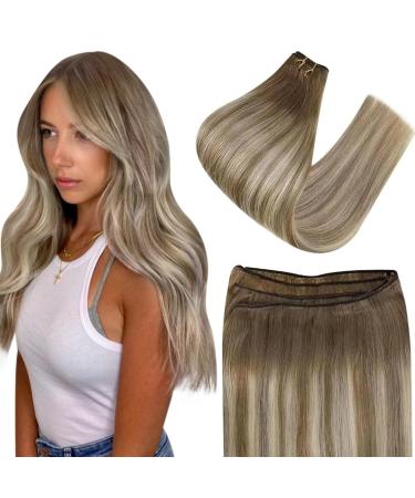 Easyouth Ombre Weft Hair Extensions Human Hair Weft Extensions Ombre Brown to Blonde Sew in Hair Extensions Real Double Weft Human Hair 18 Inch 100g 18 Inch/45cm 3-Weft #6/60/6