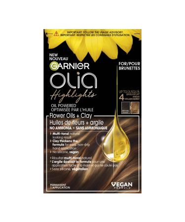 Garnier Olia Natural Hair Highlights for Brunettes with 60% Oils and Clay Ammonia-Free and Vegan Softer and Silkier Hair - 1 Application HIGHLIGHTS Brunettes