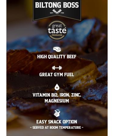 Biltong Boss Jerky Boss Sweet Hot Beef Jerky Sweet and Heat Ready To Eat Flavoured Meat High Protein Snack Suitable For Gluten-Free Paleo Keto Atkins Diets & Post-Workout Low Sugar & Carbs 100g - Buy Online on GoSupps.com