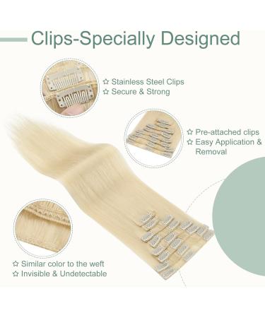 Clip in Hair Extensions Real Human Hair 8 Pieces Hair Extensions Clip in 16" Clip in Hair Extension Human Hair 65g Human Hair Extensions (Thin Weft) #613 Bleach Blonde - Buy Online on GoSupps.com