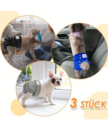 Slowton Dog Diapers for Bitches - Washable Soft Eco-Friendly Adjustable Incontinence Pants | Black Gray Blue | Size L - Buy Online on GoSupps.com