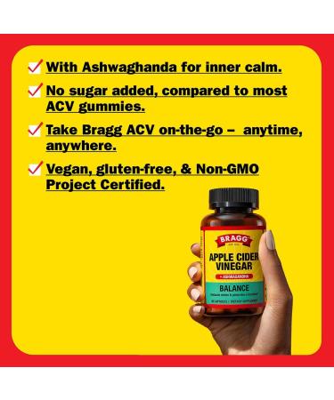 Bragg Daily Balance Apple Cider Vinegar and Sensoril Ashwagandha Capsules - 750mg of Acetic Acid Energy & Weight Management Support - (90 Pills) - Buy Online on GoSupps.com