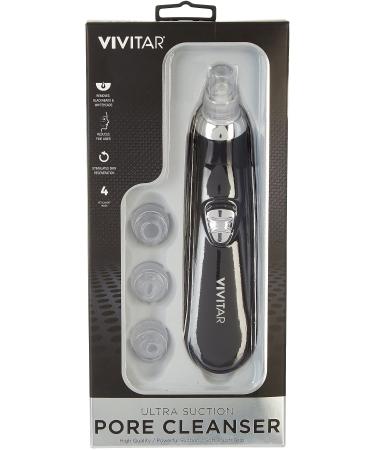 Vivitar Blackhead Remover Vacuum  Electric Facial Pore Cleanser Kit with 3 Replaceable Heads  Rechargeable Blackhead Suction Tool and Comedo Removal  For All Skin Types (Black)
