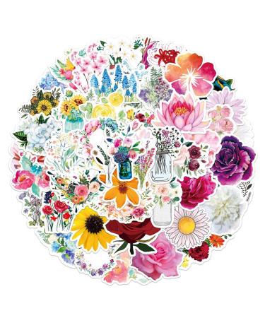 100pcs Flower Stickers Pack for Water Bottle Cute Vinyl Aesthetic Trendy Waterproof Stickers and Decals for Hydroflask Laptop Scrapbooking Phone Flower Gifts for Adults Women Teens Girls