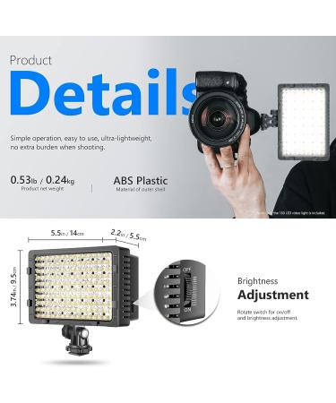 Neewer CN-160 Dimmable 160 LED Video Light for Canon Nikon Panasonic Sony Olympus DSLR Cameras - Buy Online on GoSupps.com
