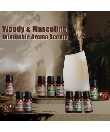 Men's Essential Oil Set - 12x10ml Woody Aromatherapy Oils for Diffuser & Home Fragrance | Vetiver, Frankincense, Sandalwood, Cypress & More - Buy Online on GoSupps.com
