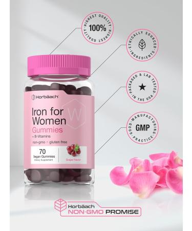 Horb ach Iron Gummies for Women | 70 Count | Grape Flavor | Supplement with B Vitamins Folate and Zinc | Vegan Non-GMO & Gluten Free - Buy Online on GoSupps.com