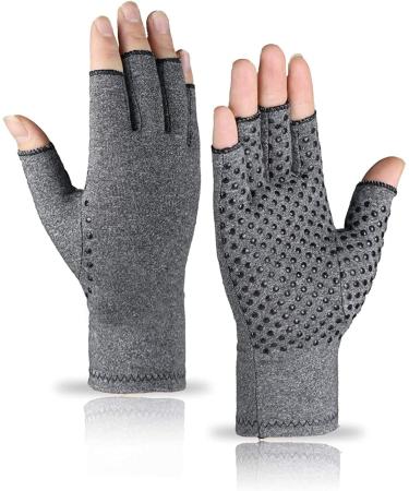 VITTO Anti-Arthritis Gloves with Grips - Compression Pain Relief Gloves for Carpal Tunnel - Fingerless Design for Women & Men (Large Grey) - Buy Online on GoSupps.com