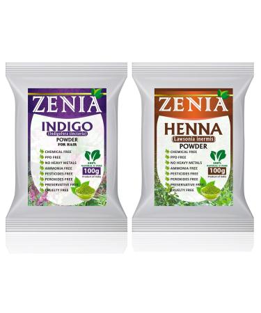 Zenia 100 Pure Indigo Powder and Henna Powder Hair Color Combo Kit  for Coloring Hair and Beard Black  100 Grams Each  All Natural Chemical Free PPD-free Ammonia-free - Buy Online on GoSupps.com