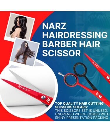 NARZ Professional Hairdressing Scissors 6 - Stainless Steel Hair Cutting Scissors for Barbers & Hairdressers | Men & Women | Red & Black Color - Buy Online on GoSupps.com
