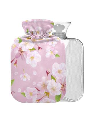 Cherry Blossom Hot Water Bottle with Cover 1L Small Hot Water Bag for Pain Relief Hand and Feet Bed BPA Free