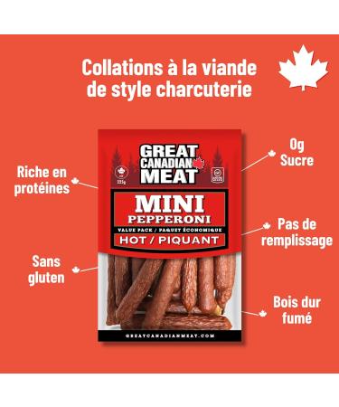 Hot Mini Pepperoni 3 Pack - Pepperettes Bundle 3 x 225g Bags by Great Canadian Meat Meat Snacks Bulk Pepperoni Sticks Box For Carnivores. Perfect For Snacking Keto Friendly Gluten Free High In Protein - Buy Online on GoSupps.com