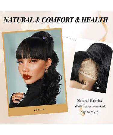 LEOSA 16 Inch Body Wave Bang Ponytail Extension - Heat Resistant Clip in Hairpiece for Women - Buy Online on GoSupps.com