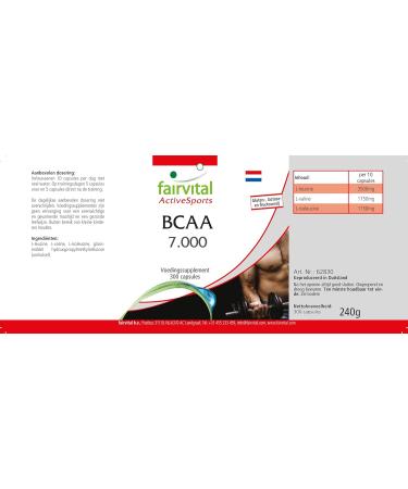 Fairvital BCAA 7000 - 300 Vegan Capsules | High Dose Essential Amino Acids (Leucine Valine Isoleucine) for Optimal Performance - Buy Online on GoSupps.com