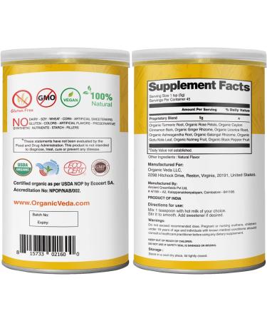 Organic Veda Turmeric Golden Super Milk Latte Mix - USDA Certified, High Curcumin & Ayurvedic Herbs for Energy, Focus & Immune Support - 8 oz - Buy Online on GoSupps.com