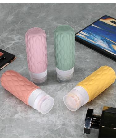 4 Pack Travel Bottles for Toiletries with Labels 100ML Silicone Travel Bottles Set with Clear Zipper Toiletry Bag Leakproof Refillable Squeeze Travel Size Containers for Shampoo Conditioner Green/Purple/Orange/Yellow - Buy Online on GoSupps.com
