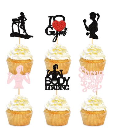 Keaziu 36PCS Gym Theme Cupcake Toppers Love Gym Fitness Weight Lifting Cupcake Toppers Fitness Themed Birthday Decorations Party Supplies Women Women Gym