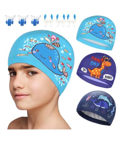 Bath cap children 3 pieces of swimming cap children with earplugs and nasal clips waterproof swimming cap elastic swimming cap swimming cap children for 3-8 years of young girls type 2