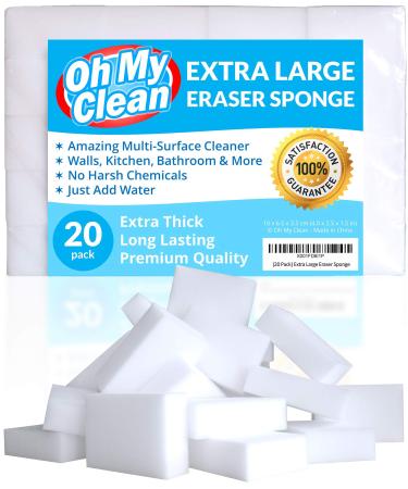 (20 Pack) Extra Large Eraser Sponge - Extra Thick, Long Lasting, Premium Melamine Sponges in Bulk - Multi Surface Power Scrubber Foam Cleaning Pads - Bathtub, Floor, Baseboard, Bathroom, Wall Cleaner - Buy Online on GoSupps.com