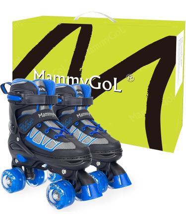 MammyGol Kids Adjustable Roller Skates with Light Up Wheels - Blue Large - Youth (4-7US) - Buy Online on GoSupps.com