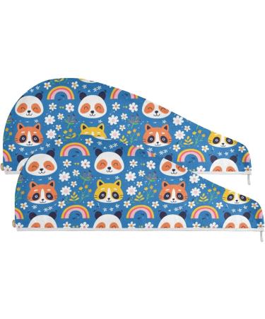 Rainbow Colored Panda Hair Towel 2 Pack | Super Absorbent Quick Dry Hair Turbans for Women & Girls - Perfect Hair Drying Solution - Buy Online on GoSupps.com
