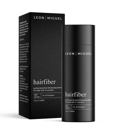 LEON MIGUEL Hair Fiber - Premium Hair Thickener Immediately Conceals Receding Hairlines Hair Loss Balding Areas and Thinning Hair Hair Powder | 25g (LIGHT BLONDE)