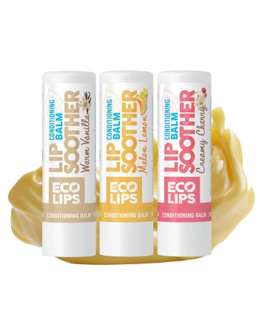 Eco Lips Conditioning Lip Soother Lip Balm Natural & Moisturizing Lip Care with Shea & Murumuru Butter Clean Beauty Daily Hydration & Protection for Chapped Lips Variety 3-pack 0.15 oz.