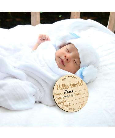 Baby Announcement Sign - 15cm Round Milestone Cards for Newborns | Wood Stamp Cushions for Hand & Footprints | Hello World Photo Props - Buy Online on GoSupps.com