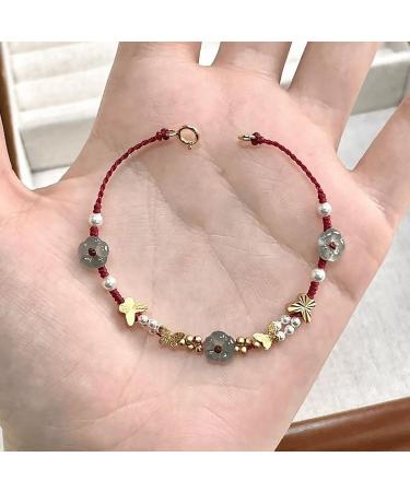 Oralgo Handmade Chinese Style Bracelet - Elegant Flower Butterfly and Pearl Woven Design for Women - Happiness Charm - Buy Online on GoSupps.com