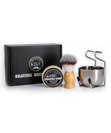 Kikc 4 in 1 Shaving Brush Set, Shaving Bowl, shaving soap and Shaving Stand & Shaving Brush Holder Made of Stainless Steel Shaving Set,Great Gift Set for Men and Women Stainless set