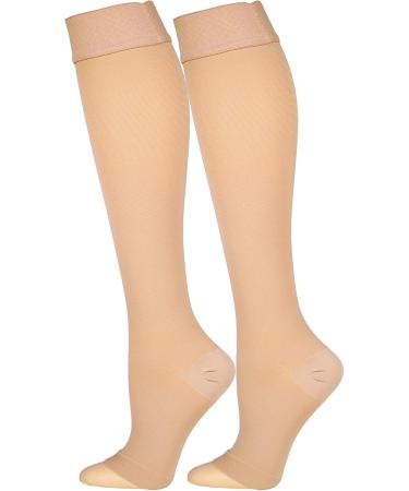 Truform 20-30 mmHg Compression Stockings for Men & Women - Knee High Open Toe Beige 2X-Large 2 Count - Best for Circulation Support & Comfort - Buy Online on GoSupps.com