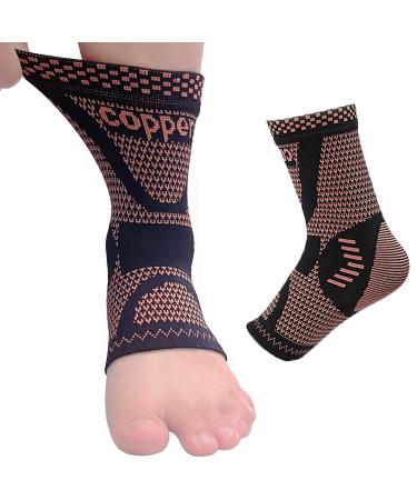 Copper Ankle Brace Support Elastic Ankle Compression Sleeve for Plantar Fasciitis Sprained Ankle Achilles Tendonitis Pain Relief Breathable Ankle Protector for Work Gym Sports (L/XL) L/XL 1
