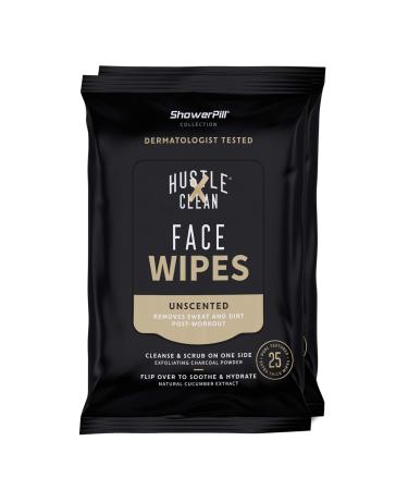 The Face Wipe by Hustle Clean - ShowerPill Collection - 50 Count - Dual-Textured Cleansing Cloth with Charcoal and Cucumber Formulation - 50 Face Wipes 50 Count (Pack of 1)