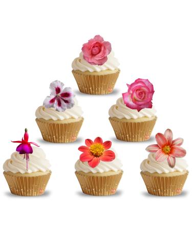 24 edible PRE CUT flowers kids childrens party decorations Wafer Paper Cupcake Fairy Cake Toppers