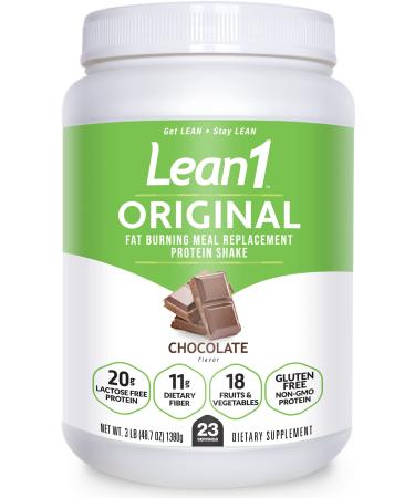 LEAN1 Chocolate Protein Powder Meal Replacement Shakes By Nutrition 53, Lactose & Gluten Free with Green Coffee Bean Extract, 23 Serving Tub - 48.7 oz