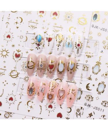 JMEOWIO 9 Sheets Heart Moon Star Sun Nail Art Stickers Decals Self-Adhesive Colorful Gold Nail Supplies Nail Art Design Decoration Accessories - Buy Online on GoSupps.com