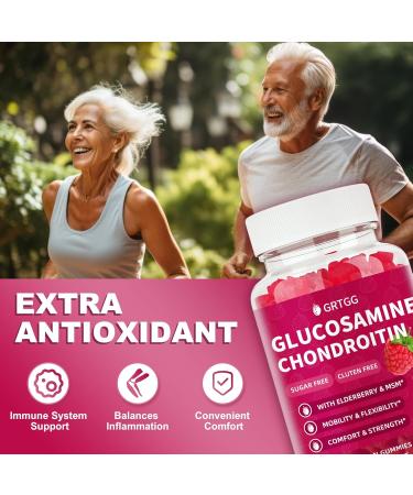 GRTGG Glucosamine Chondroitin Gummies with MSM & Elderberry Extra Strength 3000MG - Joint Support, Antioxidant Immune Support Supplement for Adults, Men & Women - 90 Raspberry Gummies - Buy Online on GoSupps.com