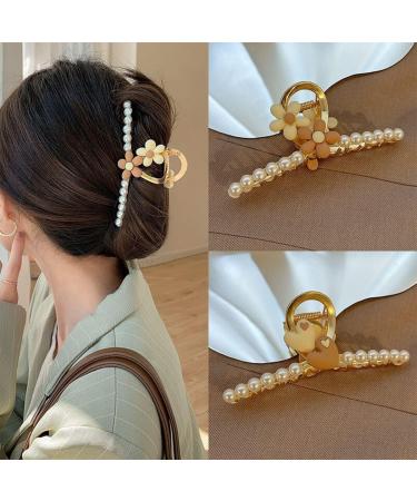 Hair Claw Metal Pearl Claw Hair Jaw Clips Barrettes Back of the head flower love shark clip for Women Girls Half Bun Hairpins for Thick Hair 4 pcs - Buy Online on GoSupps.com