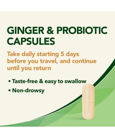 Gravol Ginger Traveler's Shield Probiotic - Nausea and Upset Stomach Relief - Reduces risk of Traveler's Diarrhea - Organic ginger with Probiotic - Non-Drowsy - 24 Capsules (Pack of 1) Ginger + Probiotic 24 Count (Pack of 1) - Buy Online on GoSupps.com