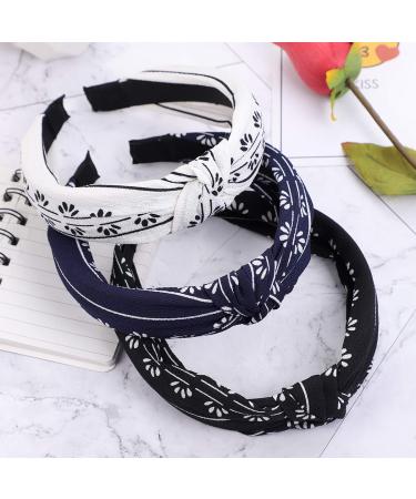 Shop Lurrose Handmade Fabric Hair Bands - 3 Piece Set | Women s Wide Knot Hair Accessories in White Blue Black - Buy Online on GoSupps.com
