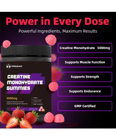 IRIDESICENT Creatine Monohydrate Gummies 5000mg Creatine for Women and Men Strawberry Gummies - Buy Online on GoSupps.com