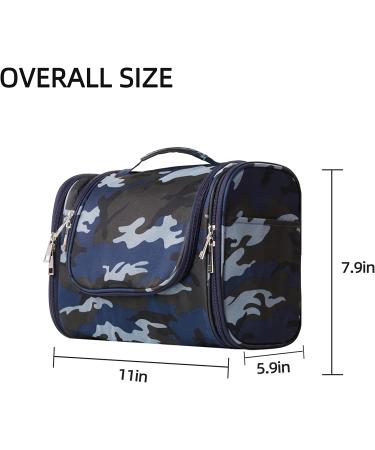 Extra Large Waterproof Hanging Toiletry Bag for Men & Women - Portable Dopp Kit with Metal Hook - Camo Blue - Buy Online on GoSupps.com