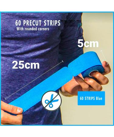 SUOAPAIQ Kinesiology Tape Precut (3 Rolls 60 Precut Strips) Waterproof Sports & Athletic tape for Athletes - Physio Elastic Sports Tape (Blue) - Buy Online on GoSupps.com